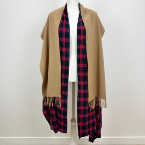 Donni Charm Wool Flannel Double Layer Wrap Scarf Tan Red Made in USA One Size.